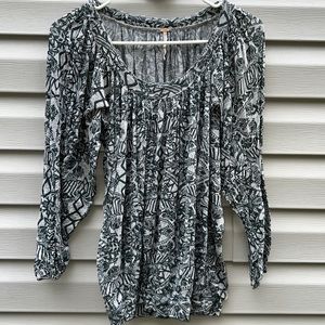 Free People Womens Black & White Printed Long-Sleeve Peasant Top